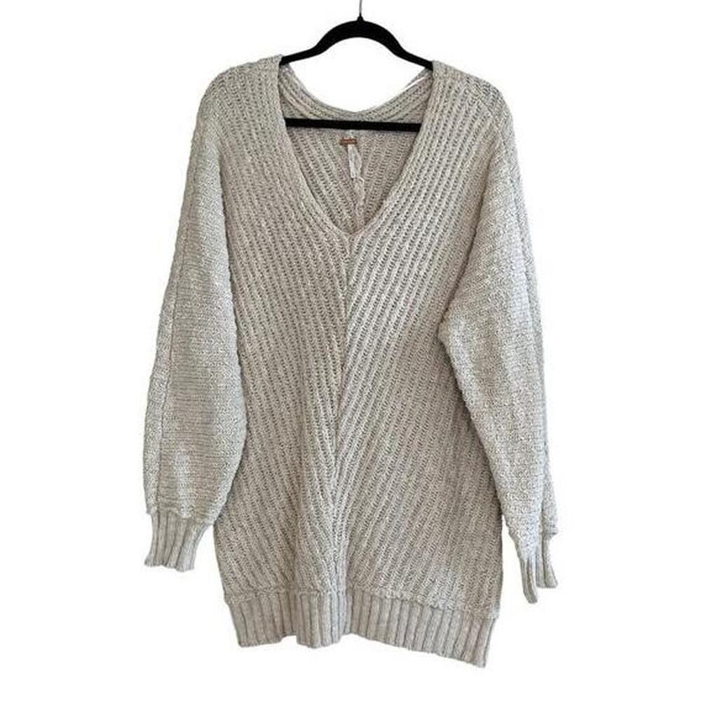 Free People Cream Oversized Cotton Knit Sweater Size XS